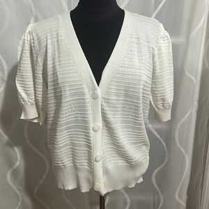 Time And Tru, Ivory, Short Poofy Sleeve, Button Down Cardigan, Size Medium